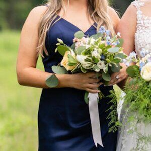 Revelry Rory Satin Dress: Navy Blue - Size 8